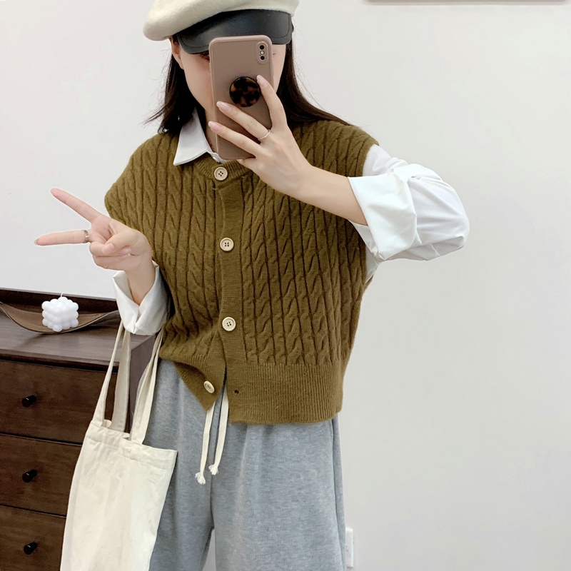 Banfamy Áo Khoác cardigan Dệt Kim Không Tay Phong Cách Hàn Quốc Thời Trang Thu Đông Dành Cho Nữ