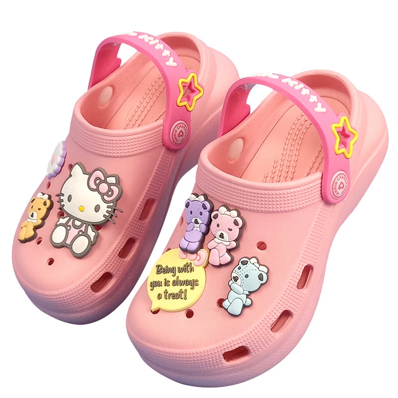 Hellokitty Xăng đan Nhựa eva Đế Dày Họa Tiết Hello Kitty Thời Trang Đi Biển Mùa Hè Cho Bé