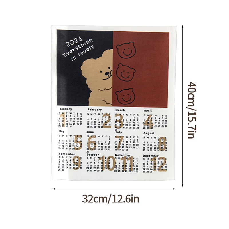 Lịch Treo Tường Năm Mới 2024 Bằng Vải Họa Tiết Gấu Hoạt Hình Dễ Thương Bắt Mắt