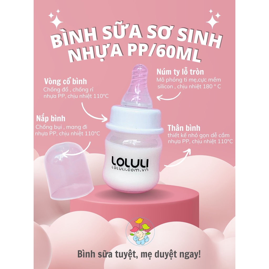 Bình sữa sơ sinh Loluli nhựa PP 60ml