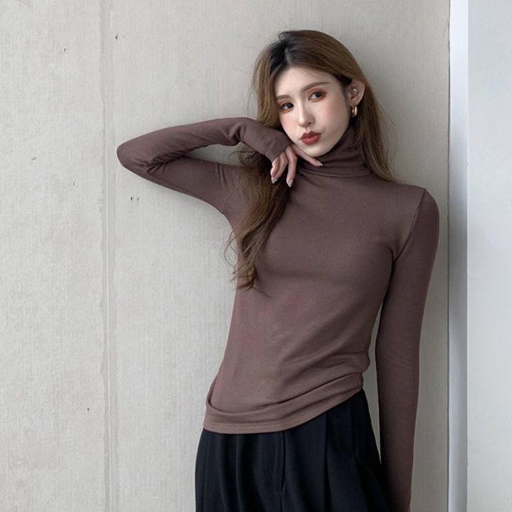 Áo Thun Tay Dài Cổ Cao Dáng Ôm Thời Trang Thu Đông Cho Nữ
