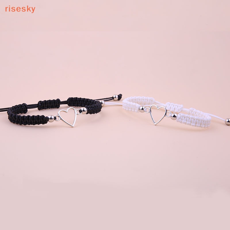 Vòng Tay Tình Bạn Mặt Hình Trái Tim Thủ Công Có Thể Điều Chỉnh Dây Thừng Phù Hợp Làm Quà Trang Sức Cho Cặp Đôi Nam Nữ