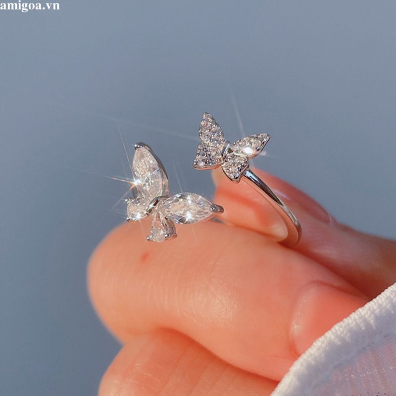 ✨✨Nhẫn Hở Mạ Bạc Hình Bướm Đính Đá zircon Đôi Cao Cấp Cho Nữ