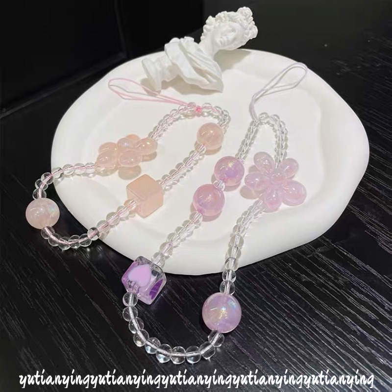 Dây Đeo Điện Thoại Xỏ Hạt Nhiều Màu Hình Hoa Và Bướm Lãng Mạn