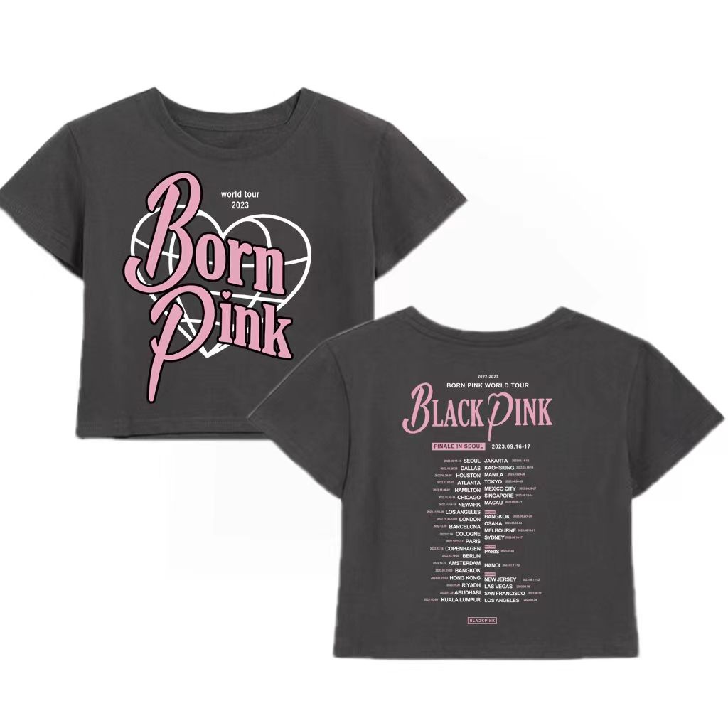 Áo Croptop cotton Tay Ngắn Dáng Rộng In Hình jennie rose jisoo lisa Nhóm blackpink 2023 Thời Trang Hàn Quốc Cho Nữ