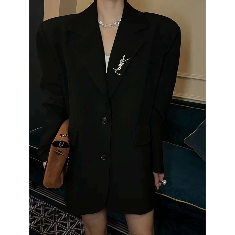 Áo Khoác Vest Lụa Thêu Họa Tiết Kim Cương Bạc 2023 Mới Cho Nữ