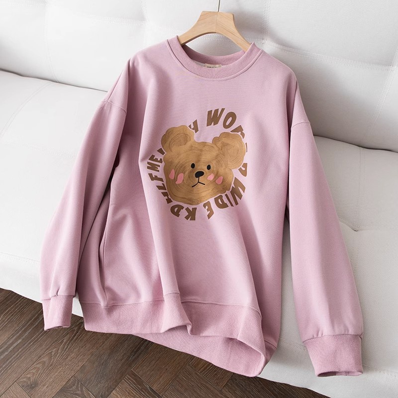 Áo sweater Cổ Tròn In Hình Gấu Hoạt Họa Siêu Dễ Thương Thời Trang Mùa Đông Nhật Bản Cho Nữ