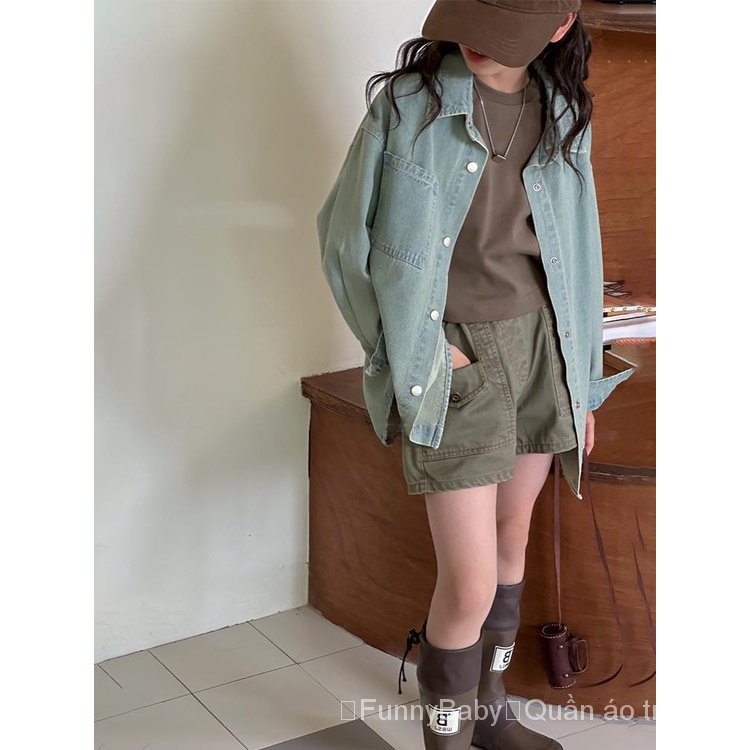 Áo Sơ Mi denim Tay Dài Phong Cách Hàn Quốc Thời Trang Xuân Thu 2023 Cho Bé Gái