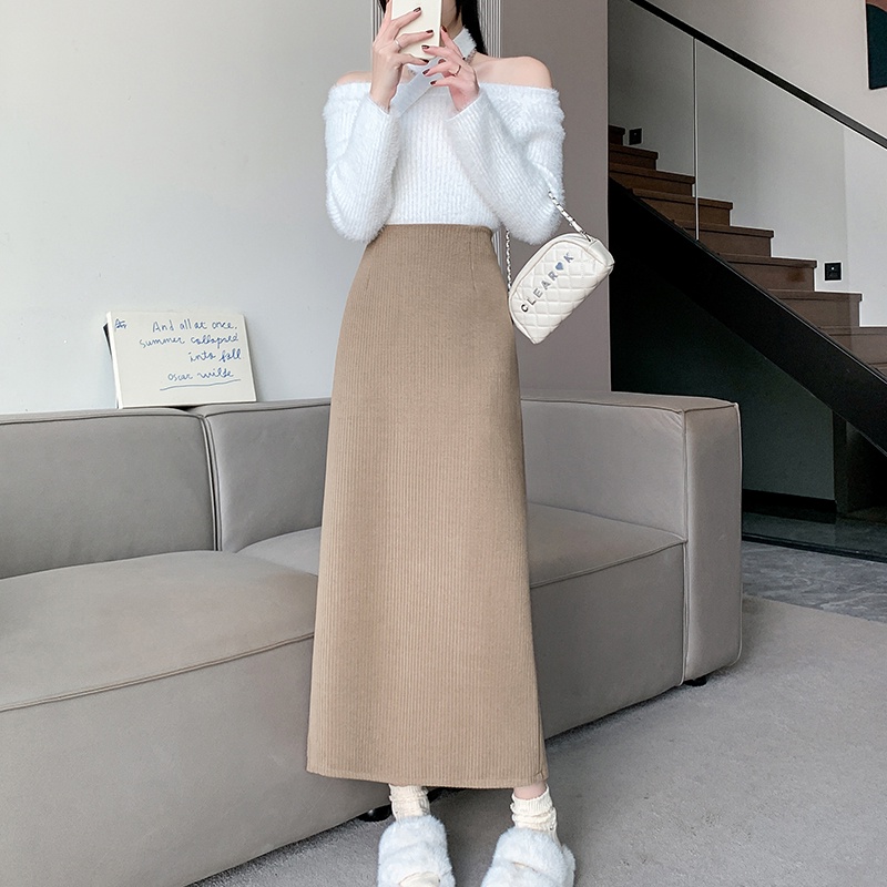 Chân Váy Dài Qua Gối Dáng Chữ a Lưng Cao Bằng Vải cashmere Kích Thước m-4xl Thời Trang Cho Nữ