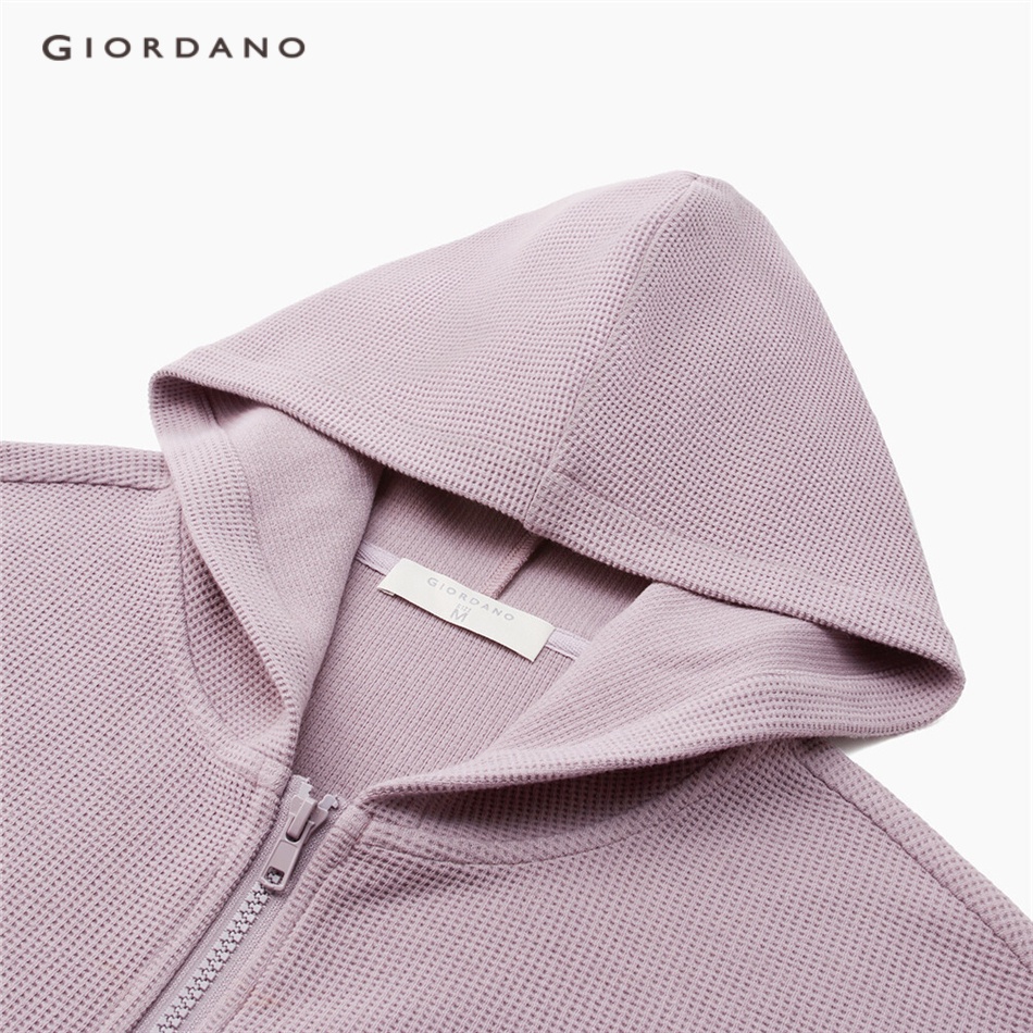 GIORDANO WOMEN Waffle zip front loose short hoodie 05373099