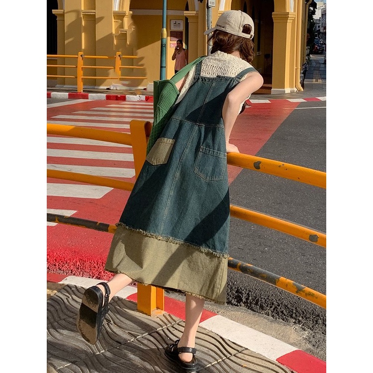 Chân váy jean，chân váy chữ a，chân váy jean chữ a，váy sang chảnh，váy bigsize nữ，váy dài ，Váy Liền，Đầm Yếm denim Dáng Rộng Thời Trang Xuân Thu 2023 Mới Phong Cách retro，Váy lưng，váy suông