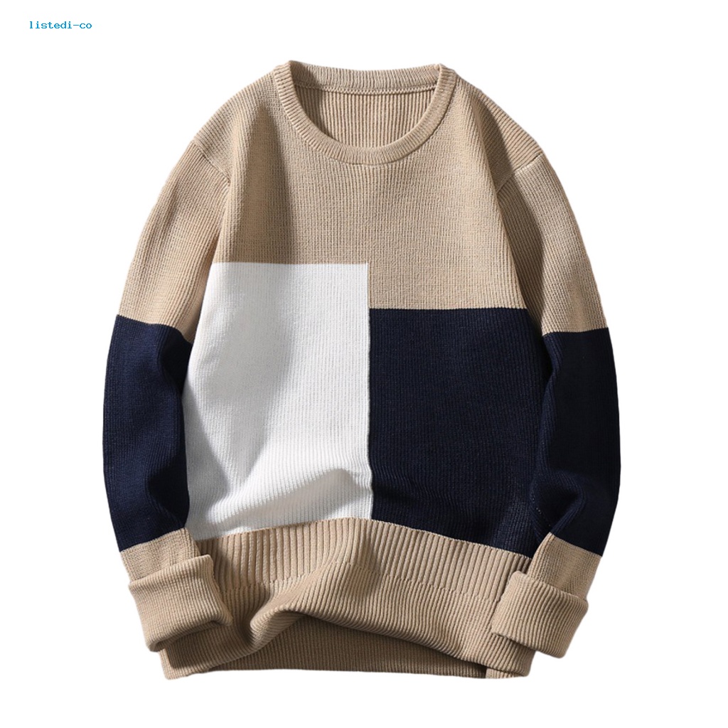 Listedi Áo sweater Dệt Kim Cổ Tròn Phối Màu Thời Trang Thu Đông Cho Nam Giới