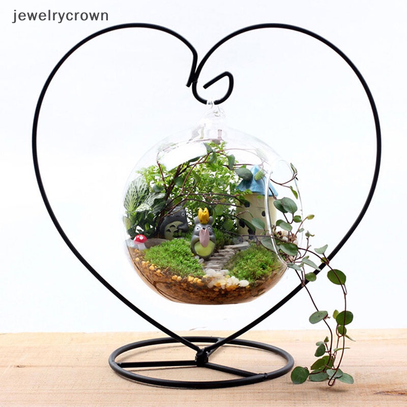 Giá Đỡ Chậu Hoa Thủy Tinh terrarium Hình Trái Tim Màu Đen Bằng Sắt