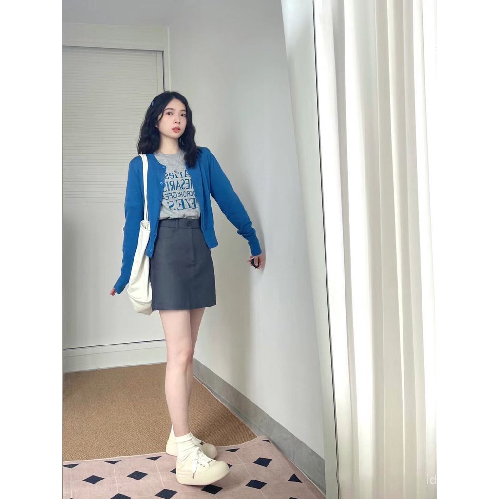 Áo cardigan Ngắn Tay + Chân Váy Lưng Cao Phong Cách Mới Cho Nữ
