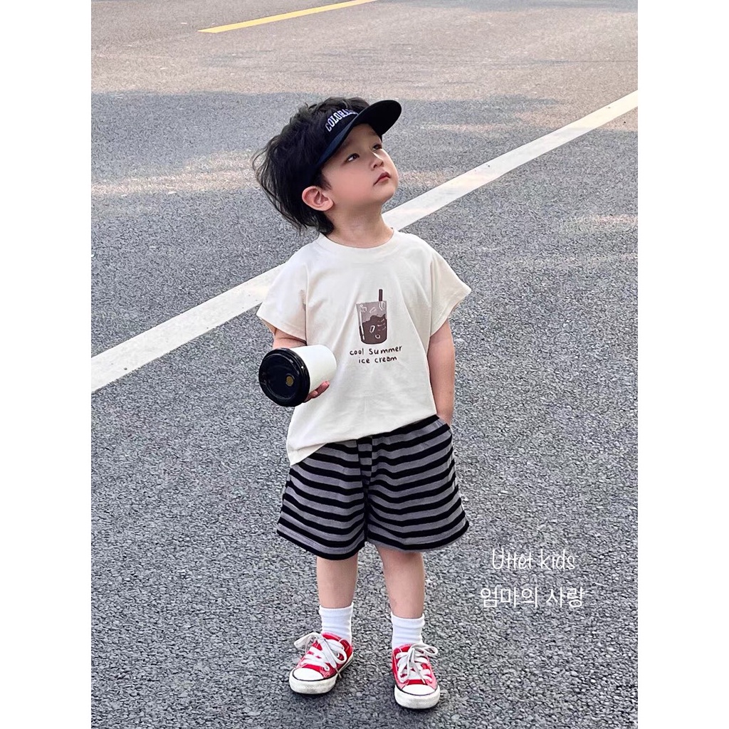 ÁO THUN TRÀ SỮA PHONG CÁCH HÀN QUỐC CHO BÉ GÁI VÀ BÉ TRAI 23095