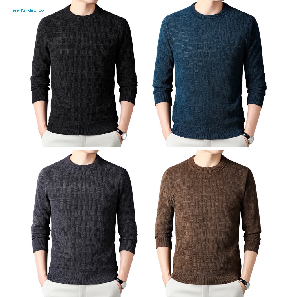 Andfindgi Áo sweater Dệt Kim Màu Trơn Mềm Mại Giữ Ấm Mùa Đông Cho Nam