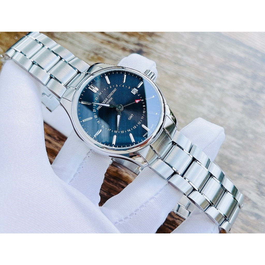 Đồng hồ chính hãng nam Frederique Constant Classic Quartz GMT 40mm FC-252DGS5B6B - Kính Sapphire Chính Hãng