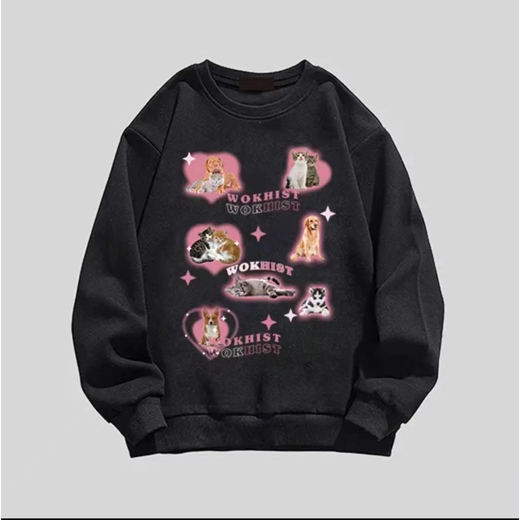 Áo hoodie Vải Lông Tay Dài Dáng Rộng In Hoạt Hình Phong Cách Hàn Quốc Thời Trang Thu Đông Cho Nữ