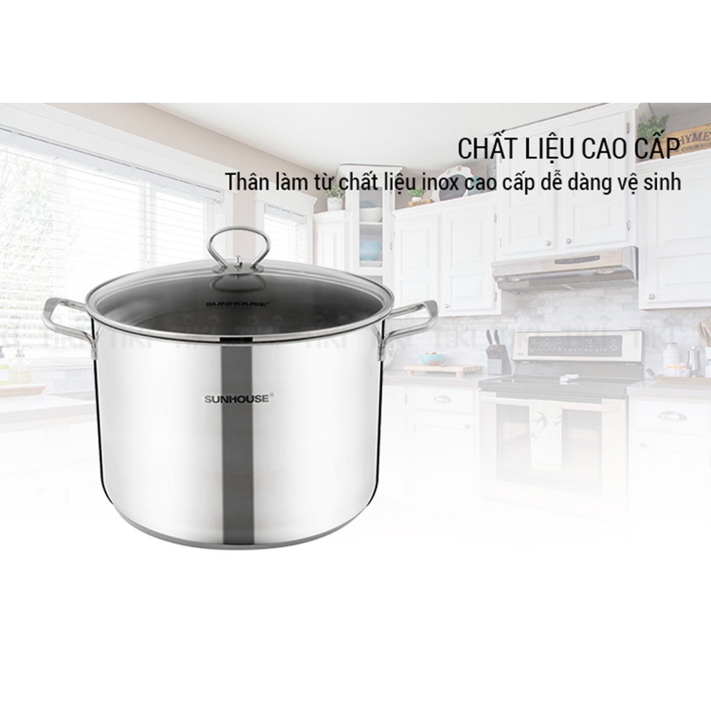 Nồi luộc gà Inox 3 đáy Sunhouse SH28LG size 28cm dùng được trên mọi loại bếp