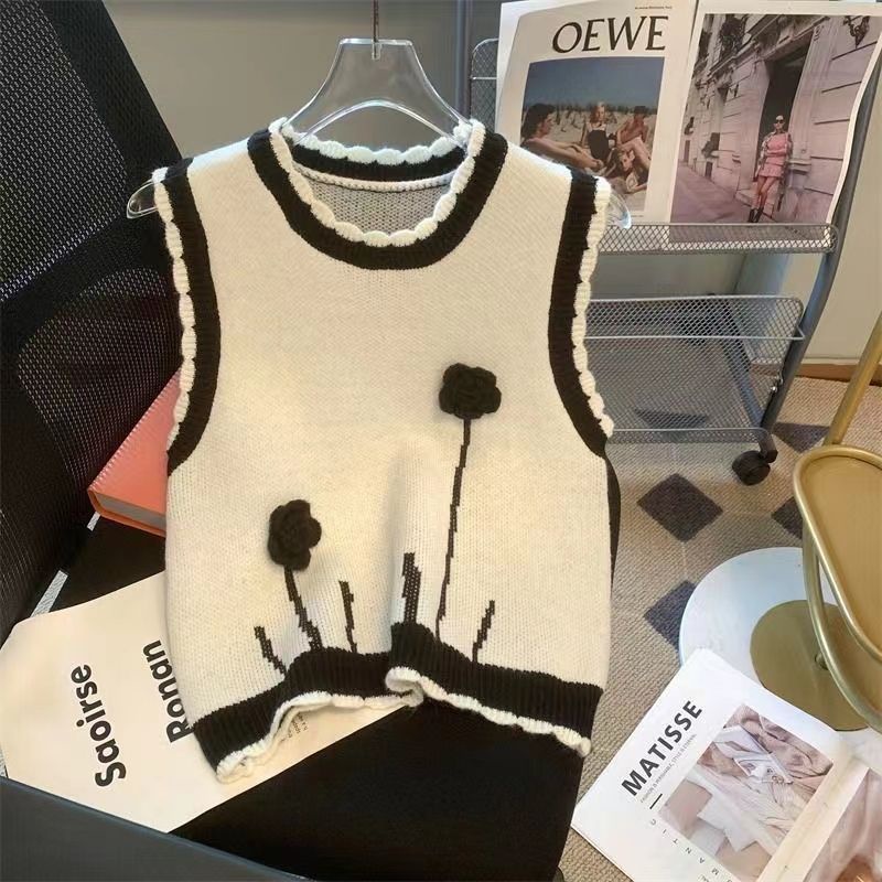 Áo Dệt Kim Sát Nách Cổ Tròn Thêu Hoa Thời Trang Kiểu Pháp Cho Nữ