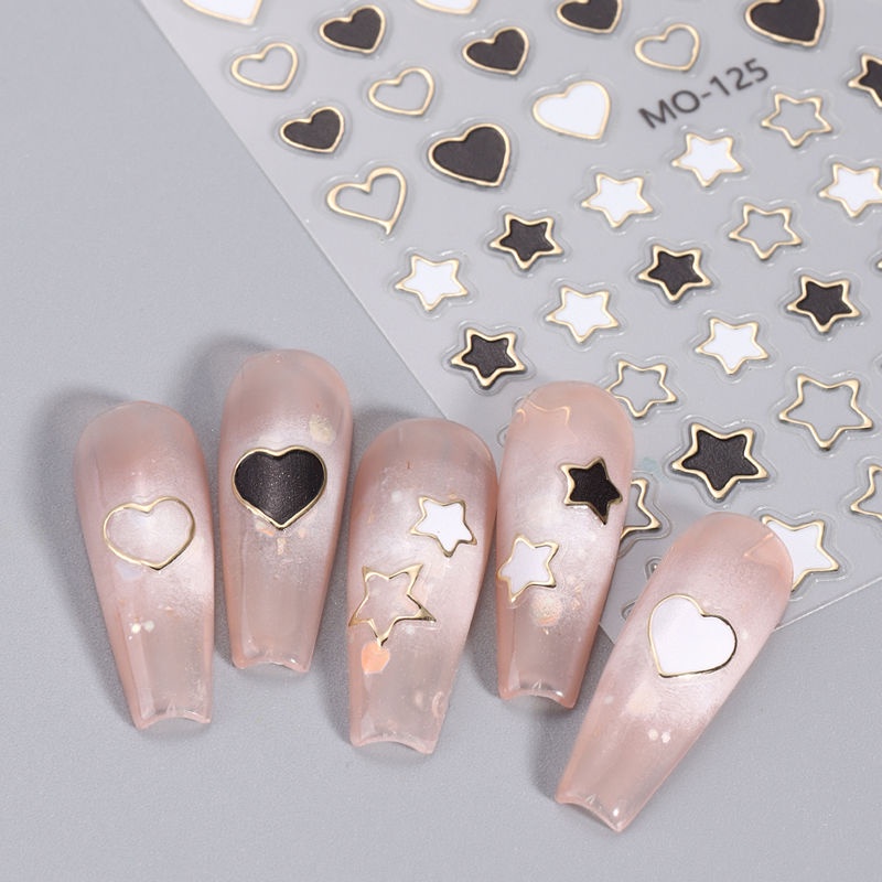 Miếng Dán Trang Trí Móng Tay Bằng Kim Loại Họa Tiết Trái Tim Sang Trọng