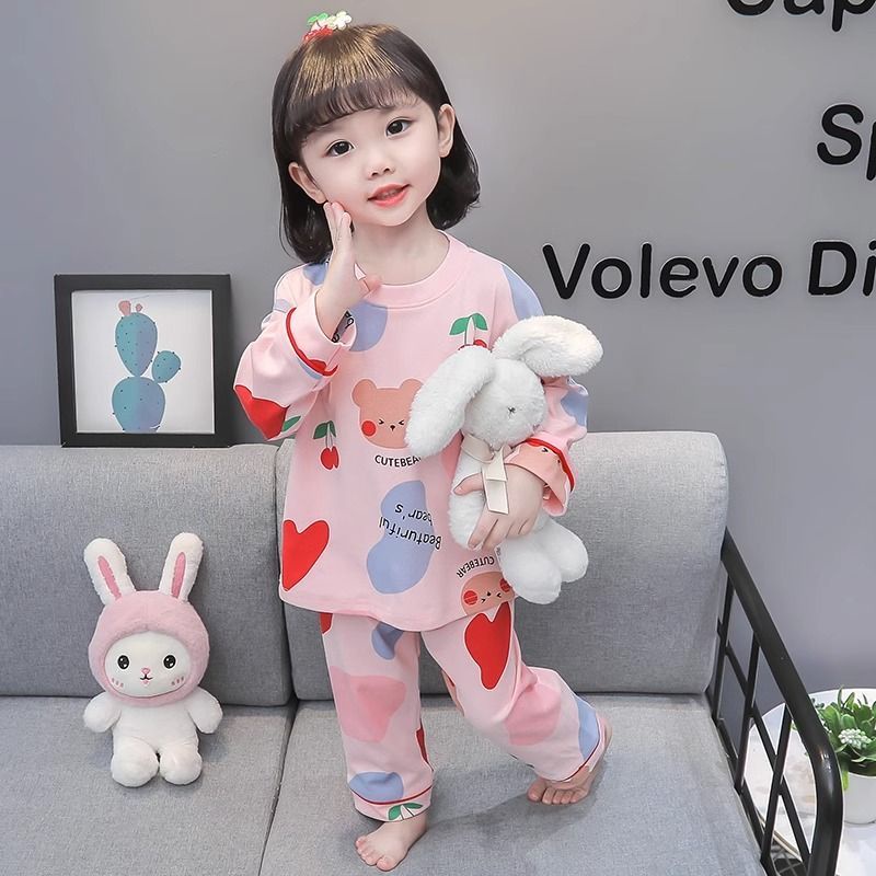 Bộ Đồ Ngủ Hai Mảnh Tay Dài In Họa Tiết Hoạt Hình Dễ Thương Thời Trang Xuân Thu Cho Bé Gái