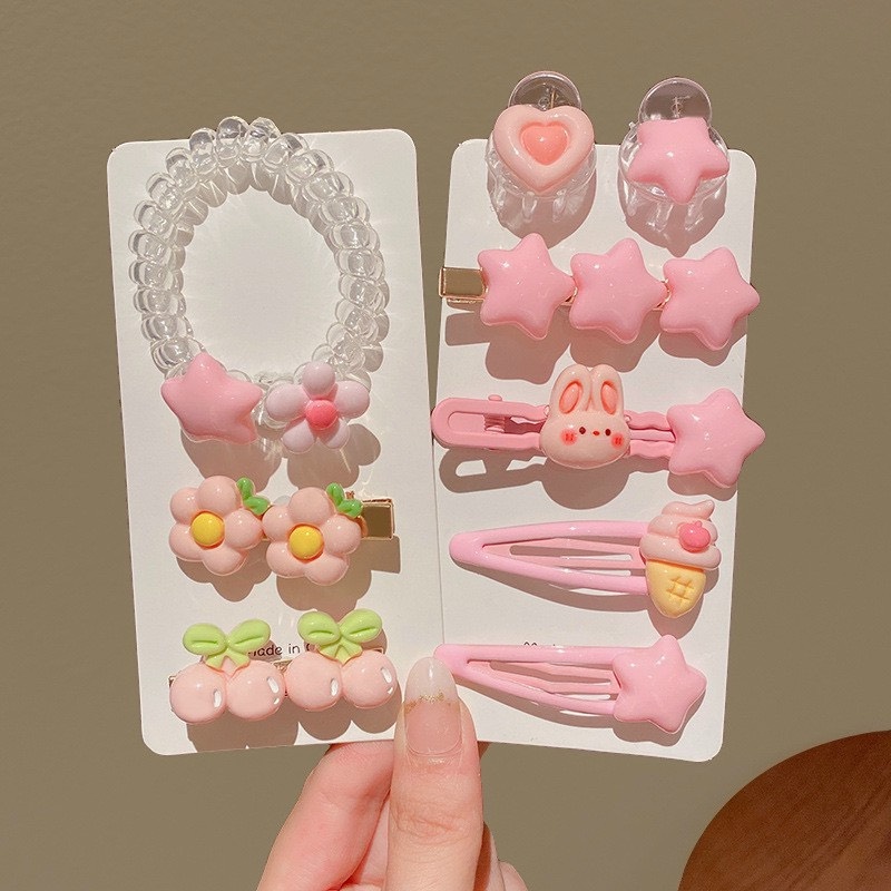 Set 9 kẹp tóc hình đám mây ngôi sao nơ trái cây dễ thương cho bé gái