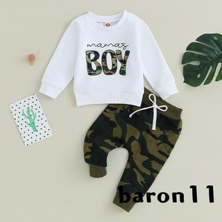 Set áo thun tay dài & quần dài rằn ri cho bé trai k8lm