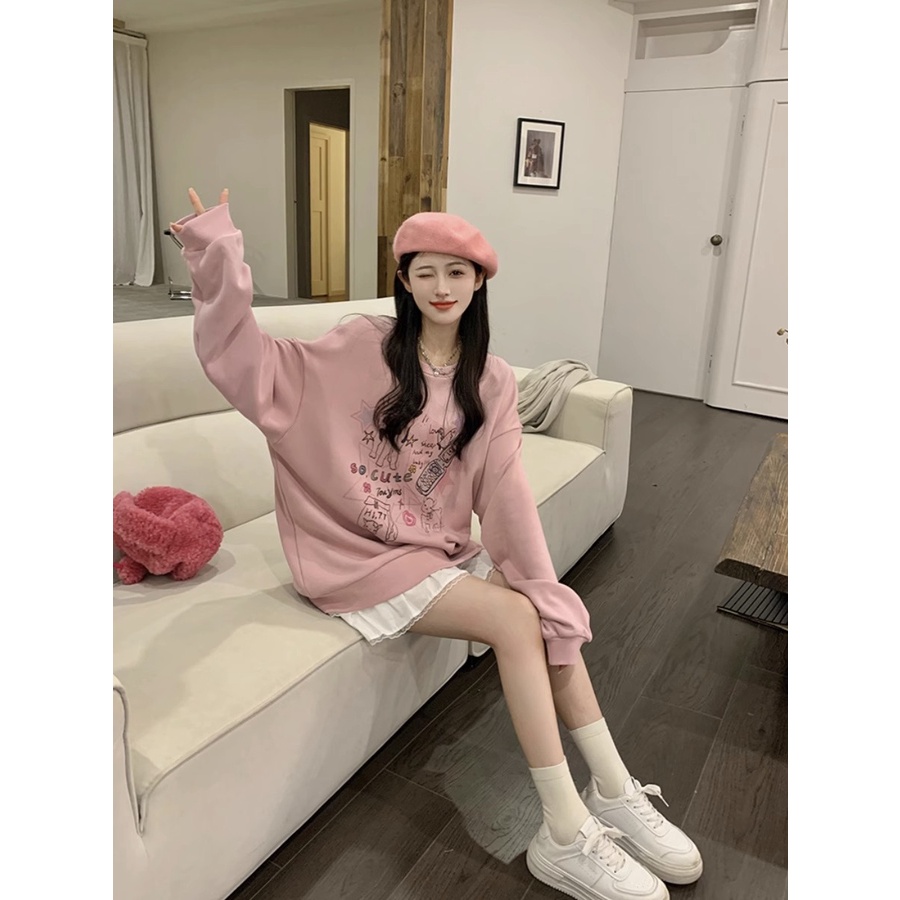 HIIXIIVI Áo Sweater cotton Tay Dài Dáng Rộng In Họa Tiết Thời Trang Hàn Quốc Mới 2024