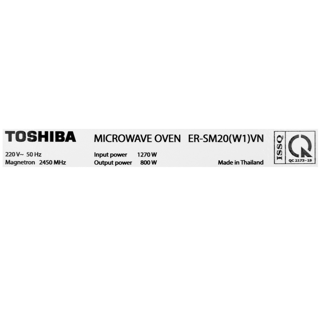 Lò vi sóng Toshiba ER-SM20VN - Dung tích 20L - Rã đông nhanh theo trọng lượng - Hàng chính hãng - Bảo hành 12 tháng