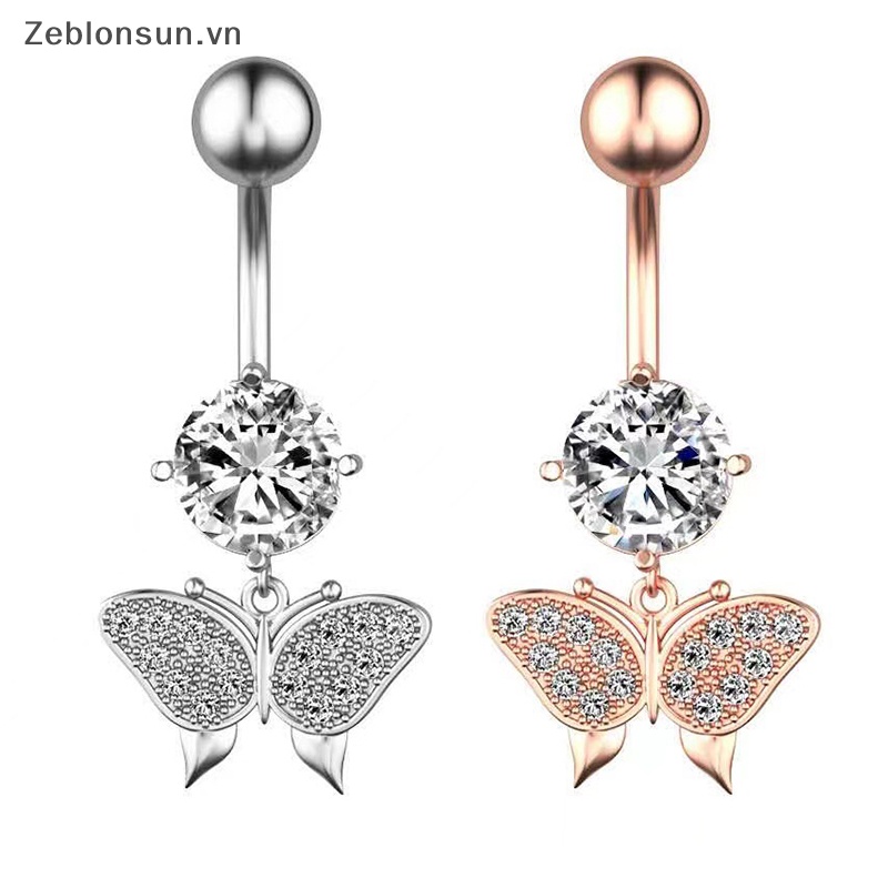 Khuyên Rốn Bằng Thép Không Gỉ Đính Đá zircon Hình Bướm Chất Lượng Cao Quyến Rũ