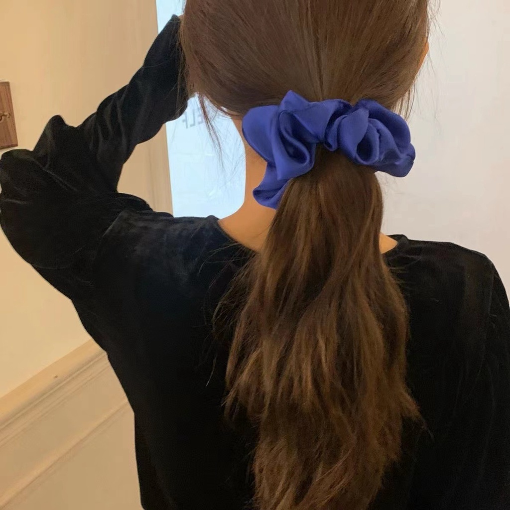 Klein Dây Buộc Tóc Vải satin Bóng Màu Xanh Dương Cỡ Lớn Thời Trang Cho Nữ