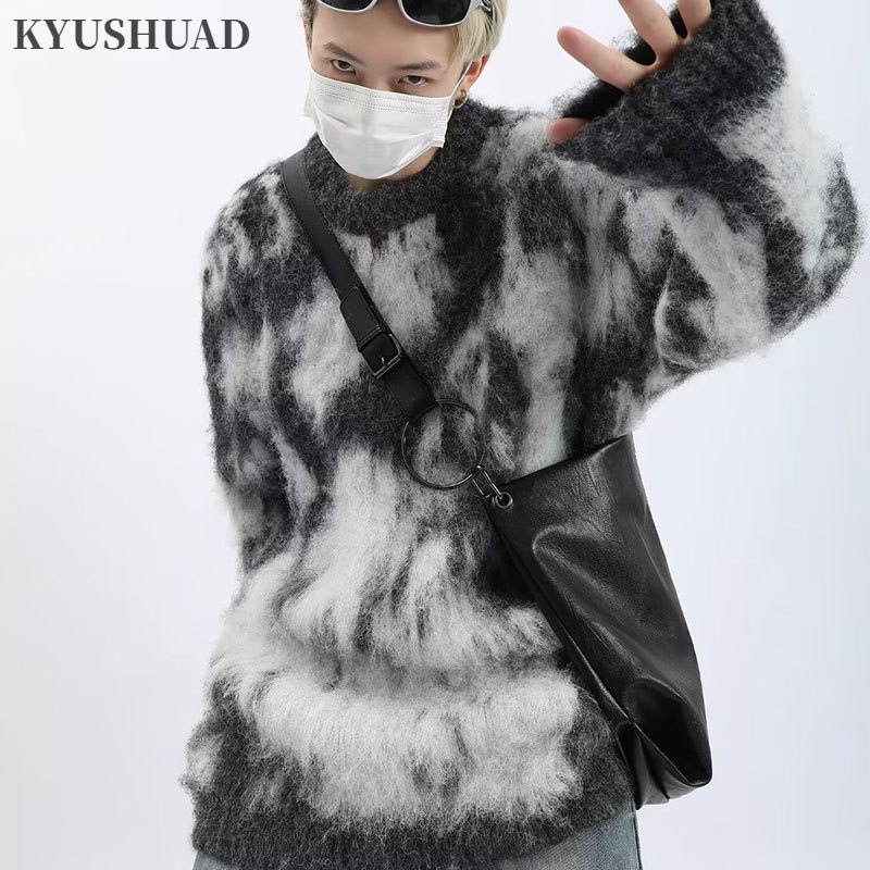 Kyushuad Áo sweater Dệt Kim Mềm Màu gradient Tương Phản Phong Cách Ngọt Ngào Cho Nam