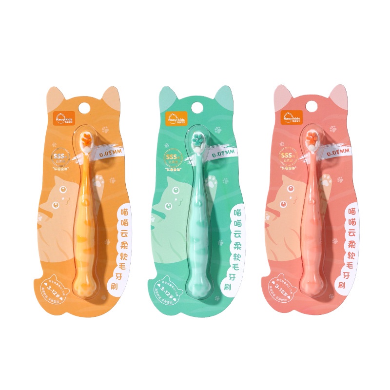 Bàn Chải Đánh Răng Lông Mềm Hình Chân Mèo Hoạt Hình Cho Bé 2-12 Tuổi x9mz