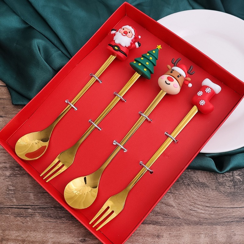 Bộ Muỗng Nĩa / Nĩa Inox Hình Ông Già Noel Dễ Thương