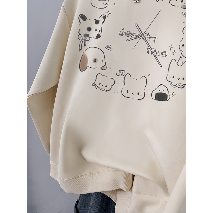 Áo sweater Tay Dài Dáng Rộng In Họa Tiết Hoạt Hình Đơn Giản Thời Trang harajuku Cho Nữ