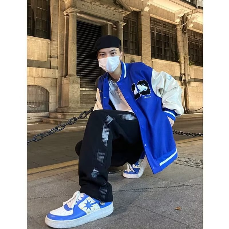 Áo Khoác Bóng Chày Da pu Dáng Rộng Phong Cách Đường Phố Mỹ Cá Tính Cho Nam