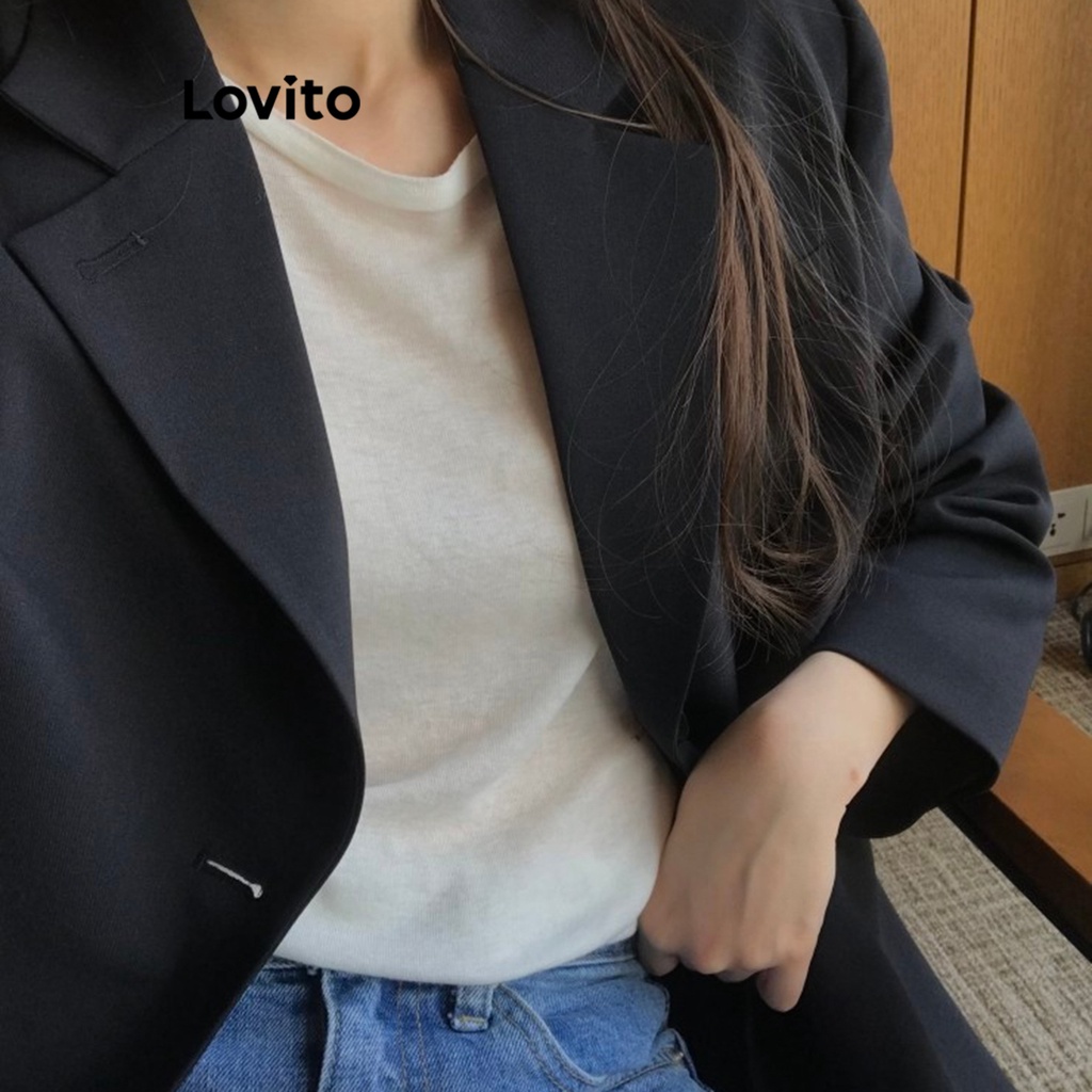 Lovito Áo khoác blazer trơn có nút thông thường dành cho nữ LNA30271