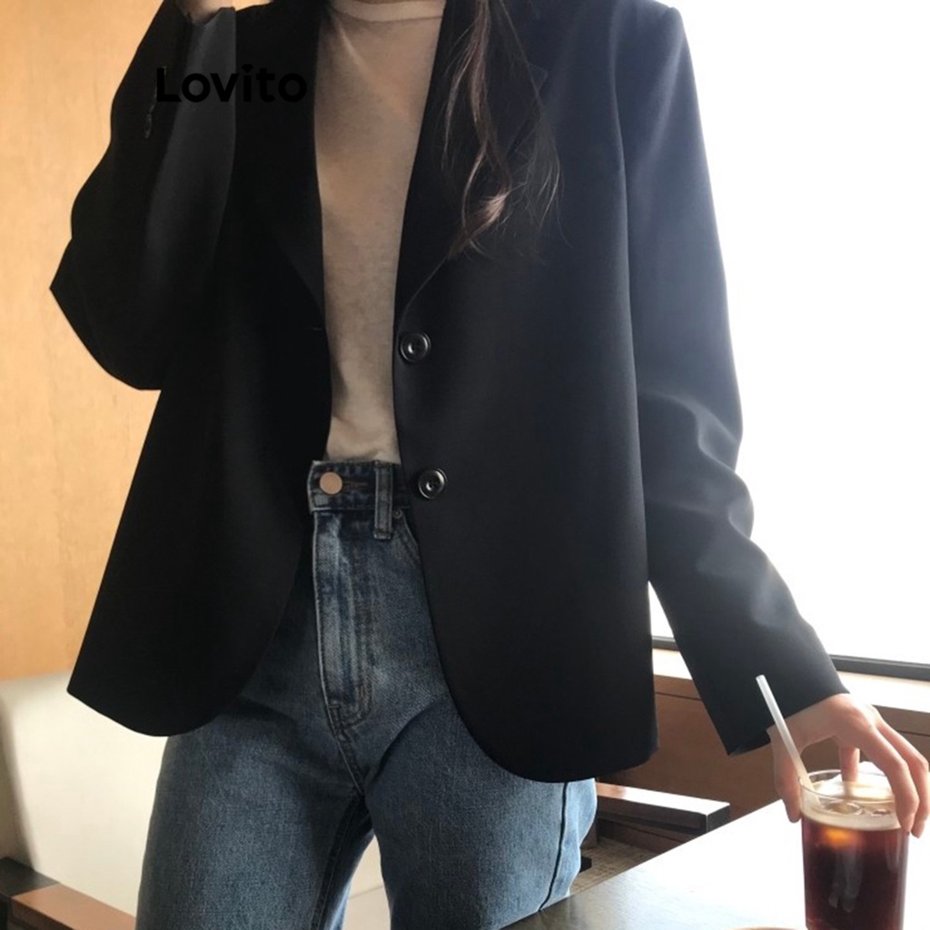 Lovito Áo khoác blazer trơn có nút thông thường dành cho nữ LNA30271