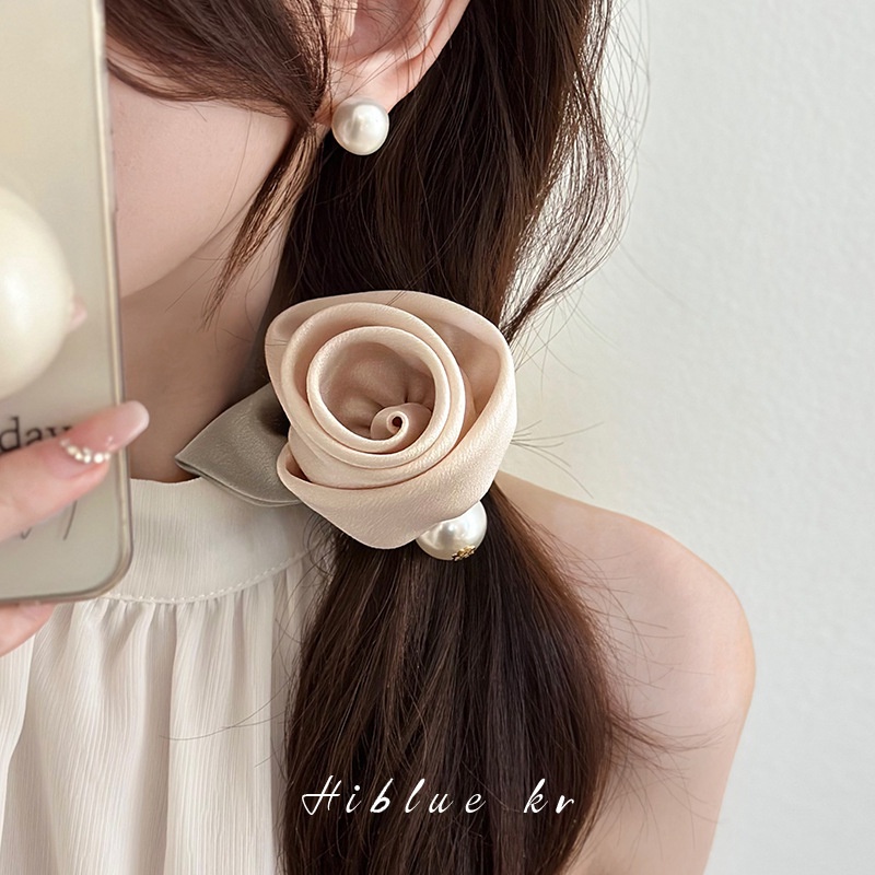 Dây Cột Tóc Hoa Hồng Đính Ngọc Trai Nhân Tạo Thời Trang