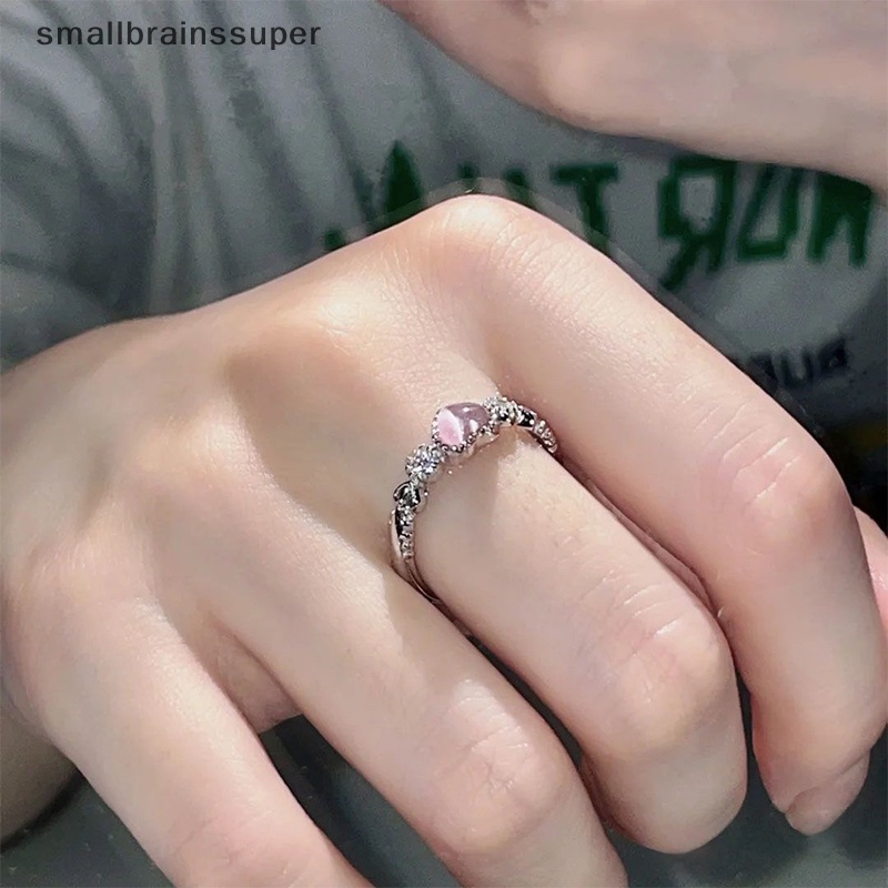 Smallbrainssuper Nhẫn Mạ Bạc Hình Trái Tim Đá opal Hồng Phong Cách punk vintage Dễ Thương Sáng Tạo Quyến Rũ Dành Cho Nữ sbs