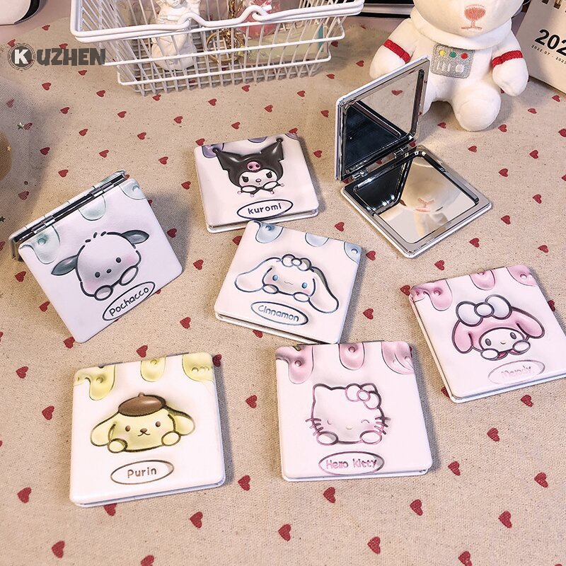 Gương Trang Điểm Hai Mặt Bằng pu Nhỏ Gọn Họa Tiết Hoạt Hình Cho Nữ