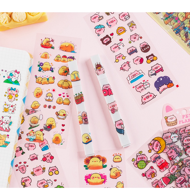 Set 10 Tấm Sticker pvc Trong Suốt Họa Tiết Hành Tinh Hoạt Hình Chống Nước Trang Trí Bút Chì