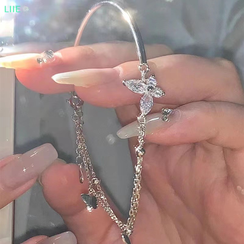Vòng Tay Nhiều Lớp Màu Bạc zircon Hình Bướm Thời Trang Nữ