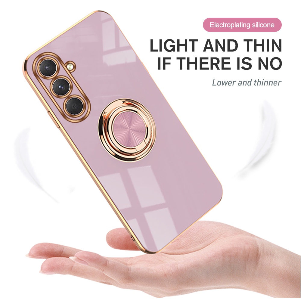Casing For Samsung Galaxy S23 FE S23FE S23 Ultra Plus S23Ultra S23+ S23Plus 5G Luxury Plating Car Magnetic Holder Ring Phone Case Lens Protect Couple Shockproof Back Cover Casing