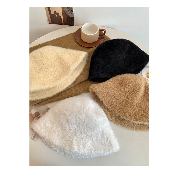 Mũ bucket Lông Nhung Màu Trắng Phong Cách Thời Trang Thu Đông Mới 2023 Cho Nữ