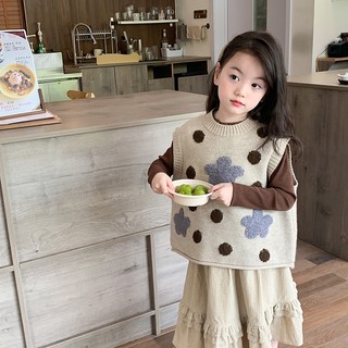 Áo khoác lông không tay họa tiết chấm bi phong cách hàn quốc cho bé gái