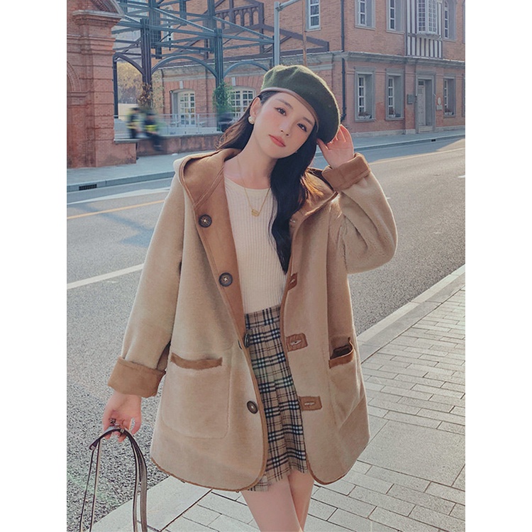 Áo Khoác Lông Cừu Một Mảnh Thiết Kế Dày Dặn Thời Trang Mùa Đông 2023 Phong Cách Mới Cho Nữ