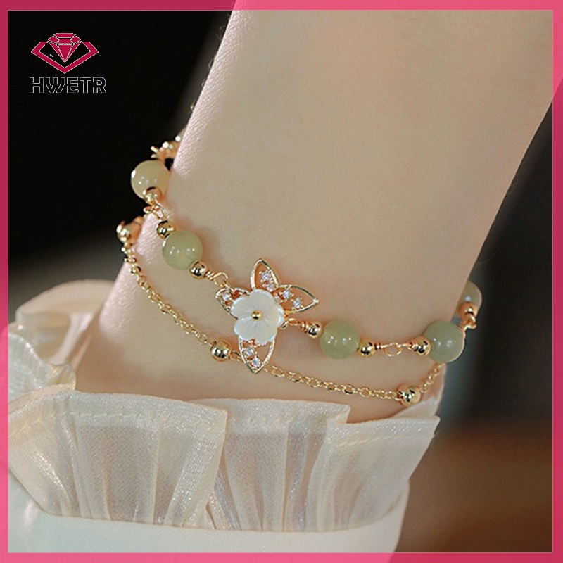 Vòng Tay Hai Lớp Đính Hạt Hình Hoa Phong Cách Trung Quốc Thanh Lịch Cho Nữ Mới