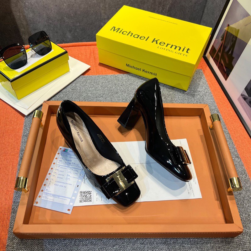 Giày gót vuông nữ đế dẹ cao 7cm,chất da bóng cao cấp mềm êm CGV32 ANN_Official